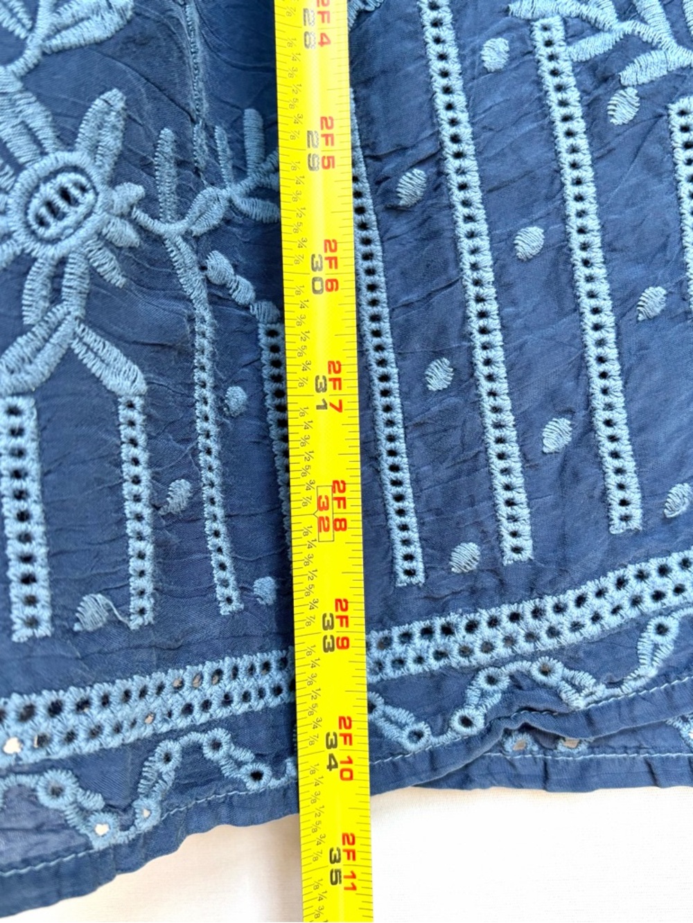 Johnny Was Conner Dress Sz M Indigo Blue Floral Eyelet Embroidered Boho Chic - Picture 8 of 16